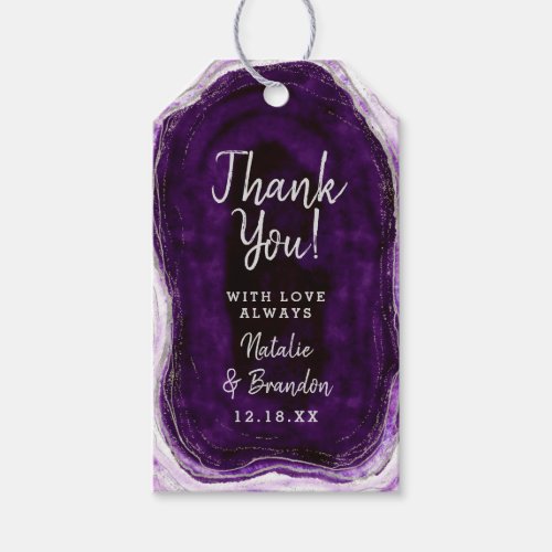 Amethyst Purple  Silver Geode Wedding Thank You Gift Tags