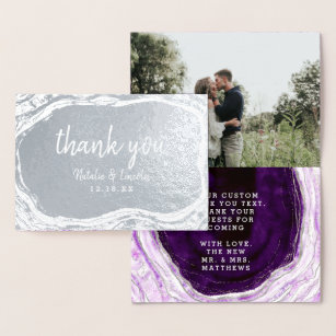 Amethyst Purple & Silver Thank You Wedding Photo Foil Card