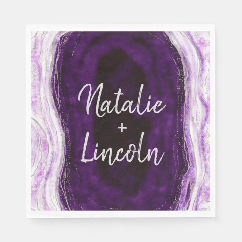 Amethyst Purple  Silver Wedding Monogram Dinner Napkins