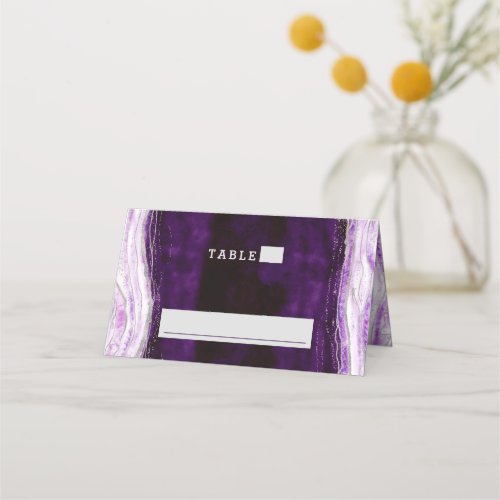 Amethyst Purple  Silver Wedding Table Number Place Card