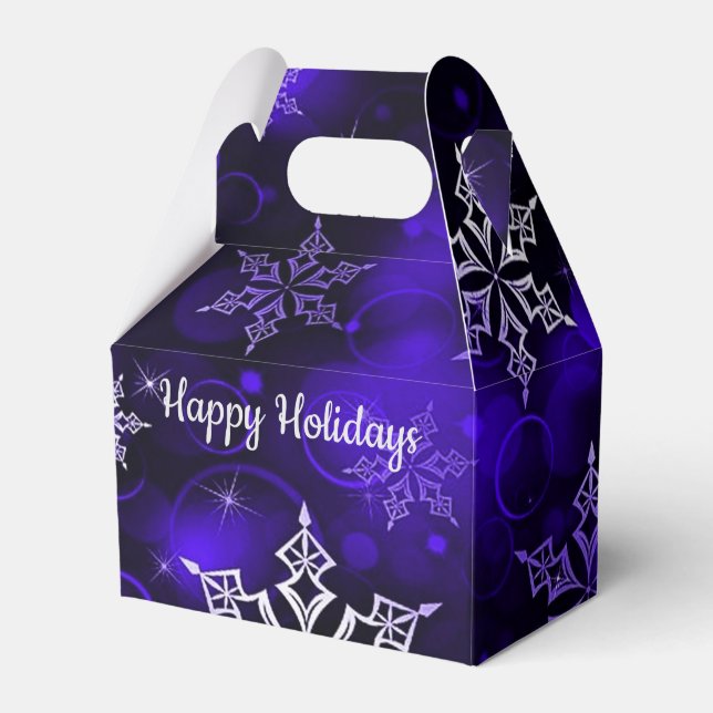 Amethyst Purple Snowflake Motif Gable Favor Boxes (Front Side)