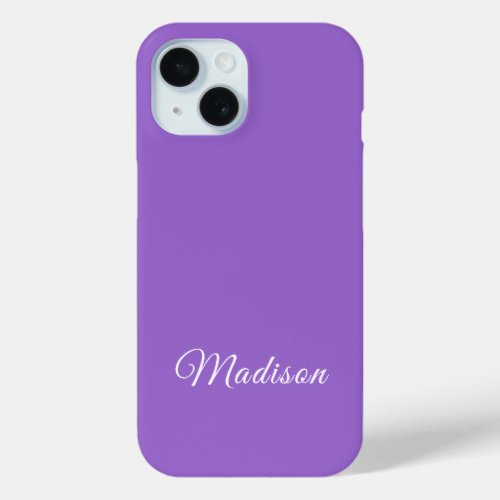 Amethyst Purple Solid Colour Custom Name iPhone 15 Case