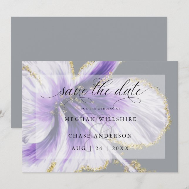 Amethyst Purple Tropical Flower Watercolor Save The Date (Front/Back)