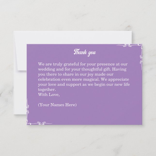 ​Amethyst Purple & White Filigree Thank You Card (Front)
