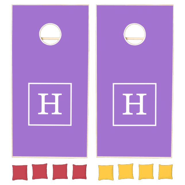 Amethyst Purple White Framed Initial Monogram Cornhole Set (Set)