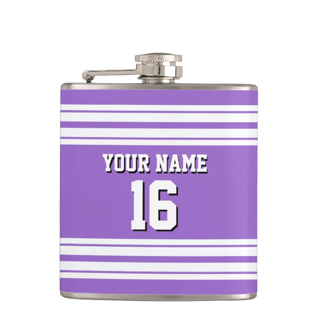 Amethyst Purple Wht Team Jersey Custom Number Name Hip Flask (Front)
