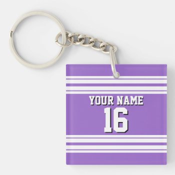 Amethyst Purple Wht Team Jersey Custom Number Name Keychain by FantabulousSports at Zazzle