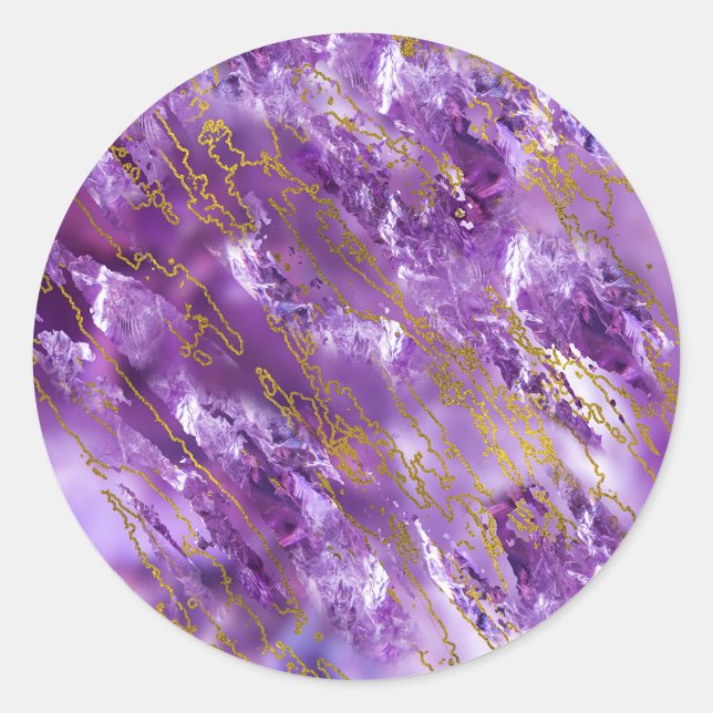 Amethyst Quartz and gold texture Classic Round Sticker (Front)