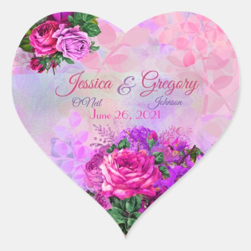 Amethyst Raspberry Floral Wedding Heart Sticker