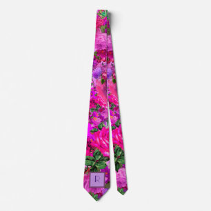 Amethyst Raspberry Floral Wedding Mionogram Neck Tie
