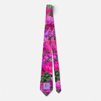 Amethyst Raspberry Floral Wedding Mionogram Neck Tie