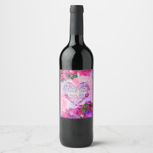 Amethyst Raspberry Floral Wedding Wine Label
