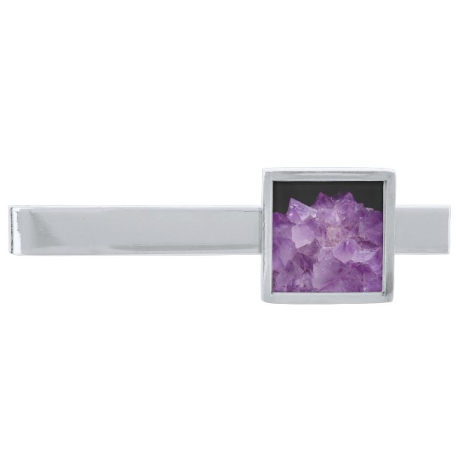Amethyst Raw Stones  Silver Finish Tie Bar (Front)