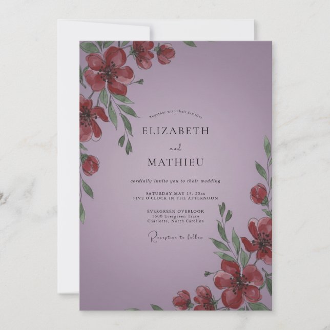 Amethyst Red Poppy Wedding Invitation (Front)