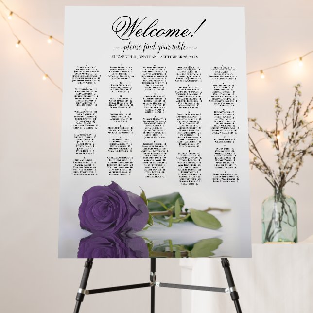 Amethyst Rose Alphabetical Seating Chart Welcome Foam Board (In Situ (Stand))