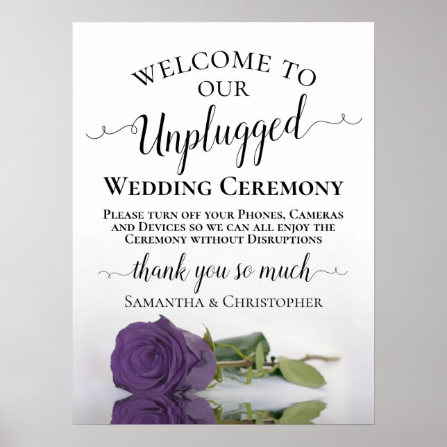 Amethyst Rose Elegant Unplugged Wedding Ceremony Poster (Front)