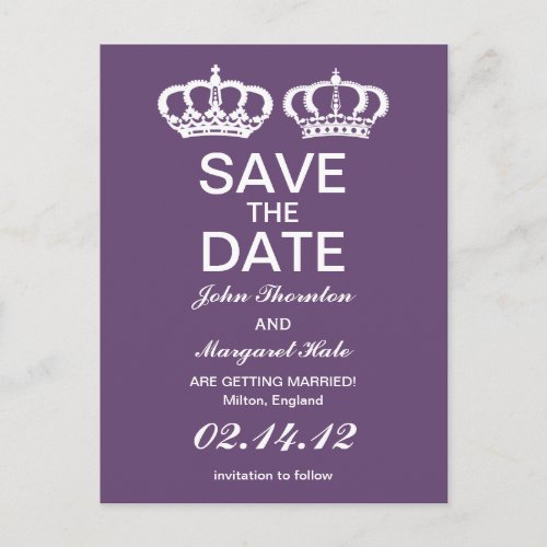 Amethyst Royal Couple Save the Date Announcement Postcard