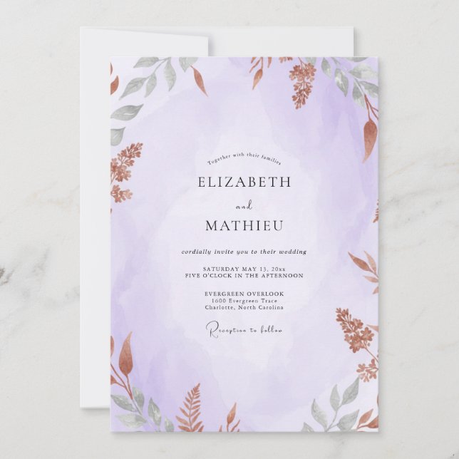 Amethyst Rust Painted Wedding Invitation (Front)