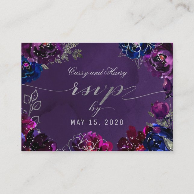 Amethyst Sapphire Jewel Tone Online RSVP Card (Front)