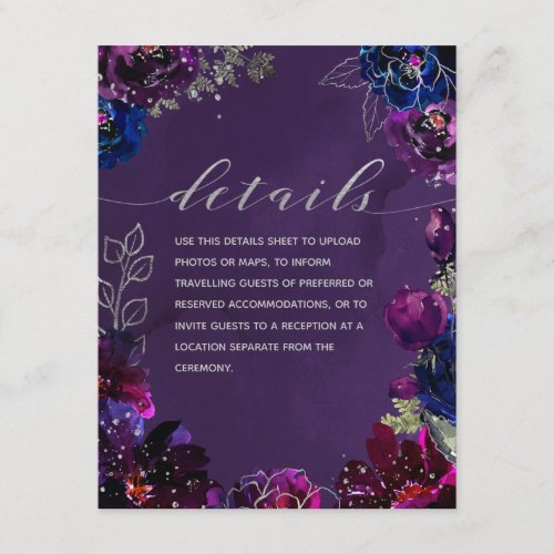 Amethyst Sapphire Jewel Tone Wedding Details Sheet Enclosure Card