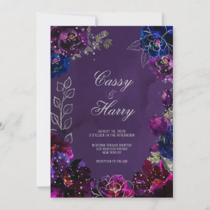 Amethyst Sapphire Jewel Tones Surnames Wedding Invitation