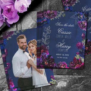 Amethyst Sapphire Navy Jewel Tone Photo Save The Date