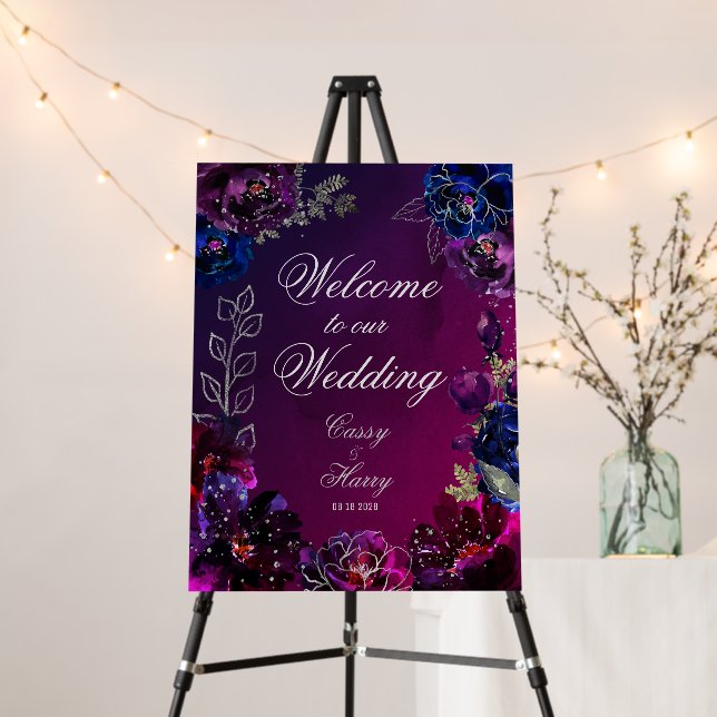 Amethyst Sapphire Ombre Jewel Tone Welcome Wedding Foam Board (In Situ (Stand))