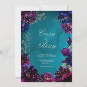 Amethyst Sapphire Teal Blue Jewel Tone Wedding Invitation