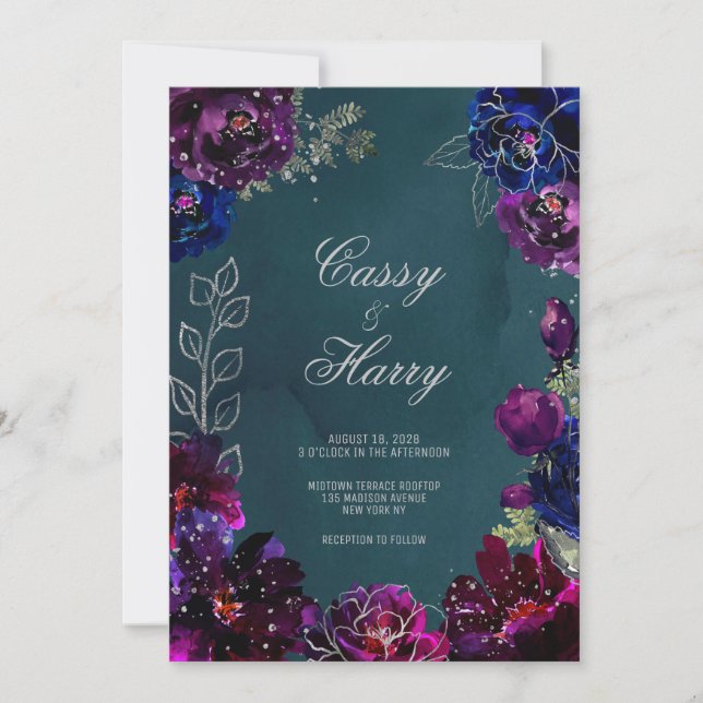 Amethyst Sapphire Teal Jewel Tones Wedding Invitation (Front)