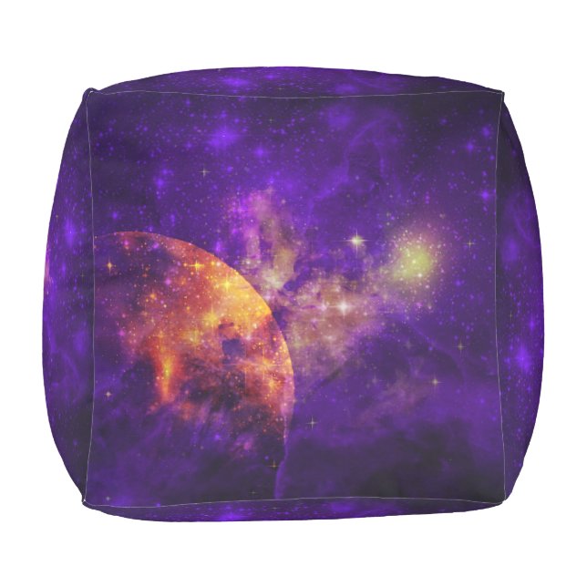 Amethyst Sky, Golden Planet n Nebula Square Pouf (Top)