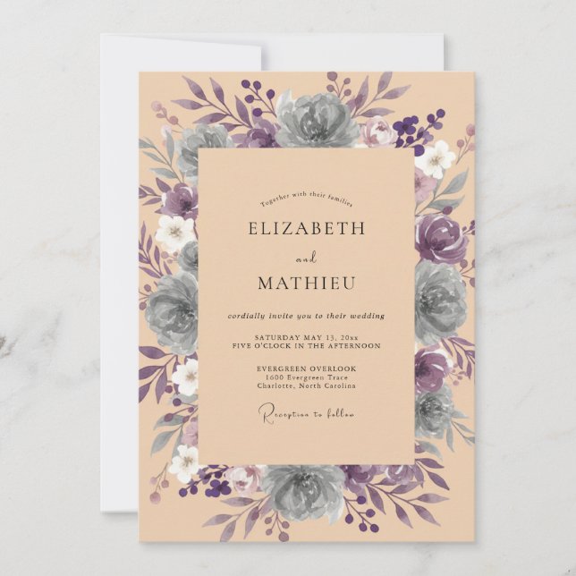 Amethyst Slate Petal Wedding Invitation (Front)
