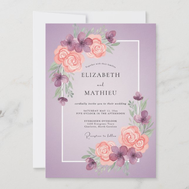 Amethyst Soft Coral Painted Wedding Invitation (Front)