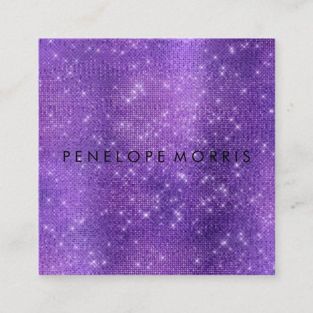 Amethyst Sparkle Glitter Beauty Stylist Square Business Card (Front)