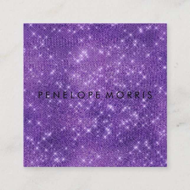 Amethyst Sparkle Glitter Beauty Stylist Square Business Card (Front)