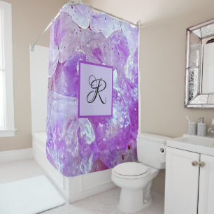 Amethyst Sparkles Purple Quartz Gemstone Monogram Shower Curtain