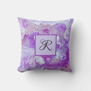Amethyst Sparkles Purple Quartz Gemstone Monogram Throw Pillow