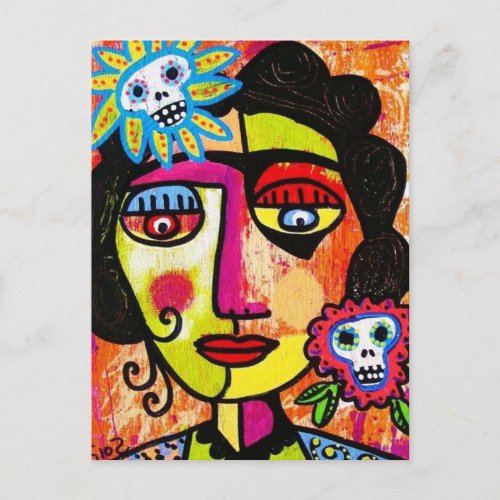 Amethyst Sugar Skull Mexican Woman Postcard