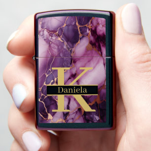 Amethyst Surge: Daniela's Regal Gold Zippo Lighter