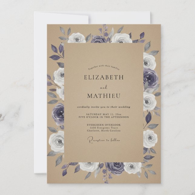 Amethyst Tan Rose Wedding Invitation (Front)