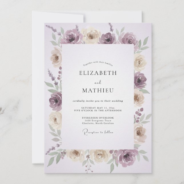 Amethyst Taupe Foliage Eucalyptus Wedding Invitation (Front)
