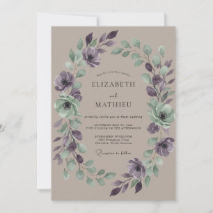 Amethyst Taupe Wreath Wedding Invitation