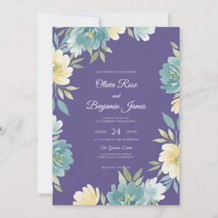 Amethyst Teal Leaf Wedding Invitation