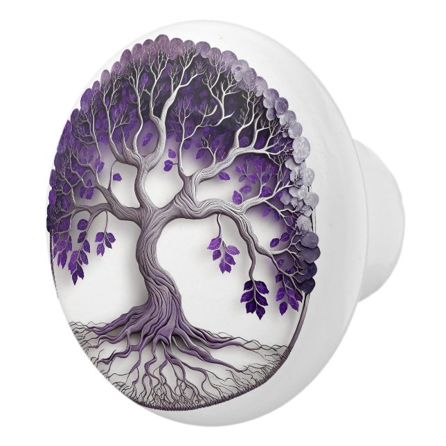 Amethyst Tree Of Life Yggdrasil  Ceramic Knob (Right)