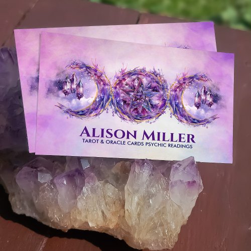 Amethyst Triple moon Pentagram Watercolor Art Business Card