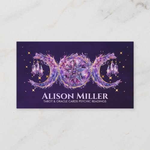 Amethyst Triple moon Pentagram Watercolor Art Business Card