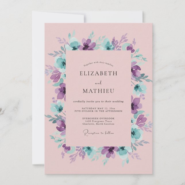 Amethyst Turquoise Wreath Wedding Invitation (Front)