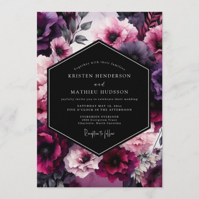 Amethyst Velvet Blossom Wedding Invitation (Front)