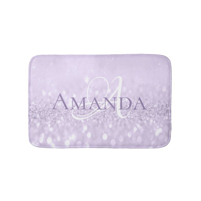 Amethyst Violet PurplePastel Glitter Name Monogram Bathroom Mat (Front)