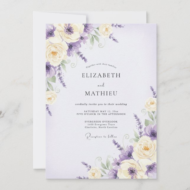 Amethyst Violet Wildflower Wedding Invitation (Front)