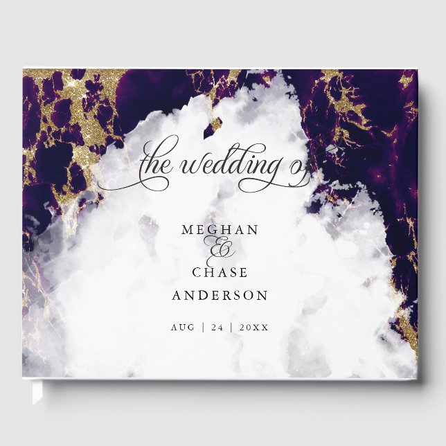 Amethyst Watercolor Geode   BarefootBride™ Guest Book (Front)